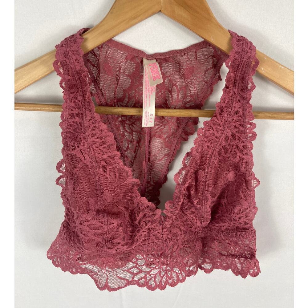 VS Pink Dark Pink Lace Bralette Size Small
